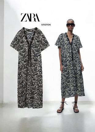Zara бавовняне плаття у квітковий принт