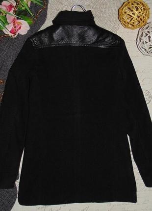 Чёрное пальто косуха о вставками из кожзама hm9 фото