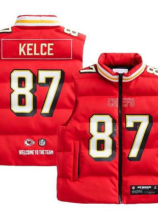 Unisex travis kelce red kansas city chiefs off season x nfl player puffer ves