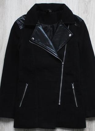 Чёрное пальто косуха о вставками из кожзама hm2 фото