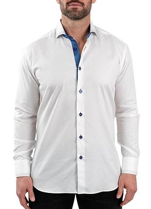 Базовая белая 100% коттон мужская рубашка slim fit с цветными деталями
