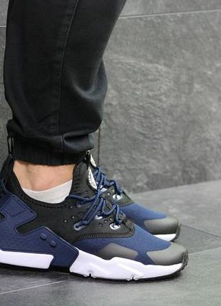 Мужские кроссовки nike air huarache черные с синим