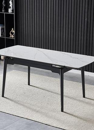 Стіл bonn ceramic 130(180)*80 білий глянець/чорний каркас