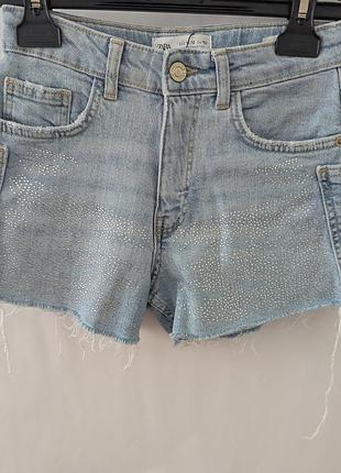 Шорти, джинсові, для дівчинки, zara,152,12,блакитні,джінсові,бавовна,зара,шортики,джинс,джінс,стразами,літо,весна,короткі,кроп