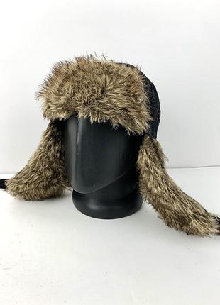 Вовняна шапка-вушанка з хутром harris tweed