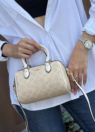 Сумка coach rowan satchel in signature canvas beige/ginger