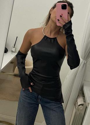 Топ, стильный топ, топ с перчатками, кожаный топ, топ с кольцом, модный топ