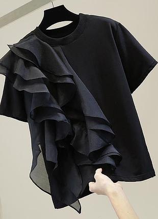 Новинка стильна блуза футболка з воланами