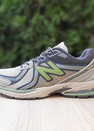 Мужские кроссовки new balance 860v2 бежевые с серым и салатовым