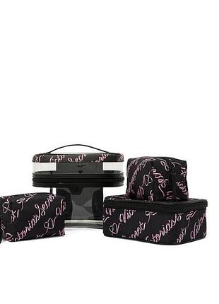 Victorias secret набор косметичек 4 в 1 дорожный органайзер makeup bag black logo