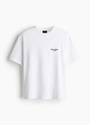 Футболка мужская h&amp;m,xl,белая,хлопок,надпись,широкая,свободная,прямая, оверсайз,легкая, лето,весная,хлопковая,з хлопка,круглый,вырез