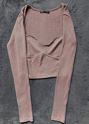 Кроп топ жіночий, топ з довгими рукавами, кроп топ, топ ребристий, топ zara, топ zara, кроп топ zara