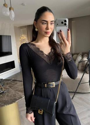 Напівпрозорий лонгслів з мереживом  xs-s