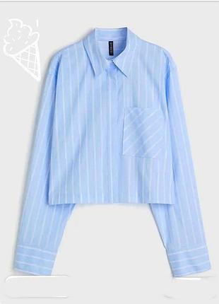 Голубая рубашка в полоску коттон h&amp;m размер s