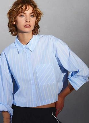 Блакитна сорочка в смужку котон h&m розмір s
