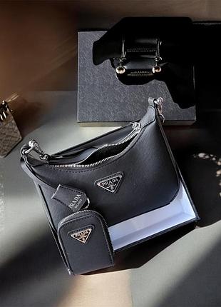 Стильна чорна сумка prada style з міні гаманцем модна жіноча сумка