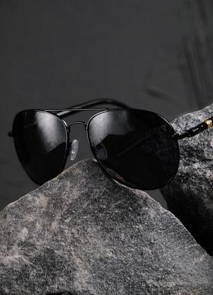 Сонцезахисні окуляри aviator чорні металеві uv400 унісекс