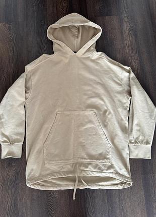 Подовжене oversize худі zara, бежевого кольору, на завʼязці знизу, розмір s