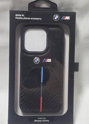 Чехол bmw stamped tricolor stripe для iphone 14 / 13 black