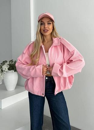 Вельветова куртка-бомбер на блискавці та кнопках з коміром з кишенями