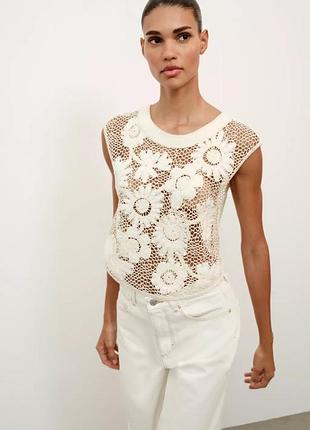 Топ вʼязаний гачком бежевий zara new