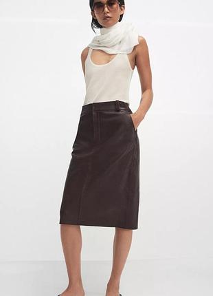 Шкіряна спідниця жіноча коричнева zara new