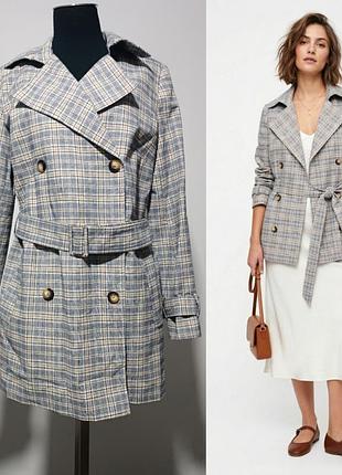 La petite française классический двубортный полутренч (или легкое пальто) в клетку «принц уэльский» с поясом , р36/s