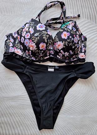 Черный в цветы купальник фирмы h&amp;m boohoo размер 75с 38 европейский