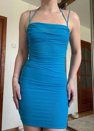 Платье голубое oh polly сетка облегающая мини