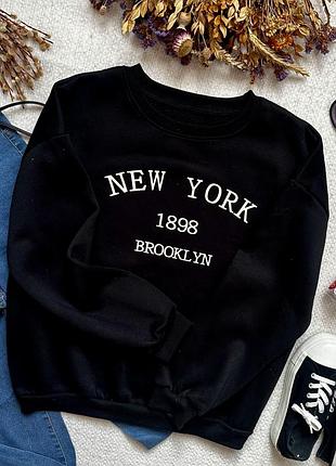 Базова плотна кофта світшот на флісі з надписом new york
