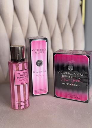 Bombshell 💗3в1  набір victoria’s secret парфуми 100 мл+спрей-міст для тіла з шимером +лосьйон оригінал сша