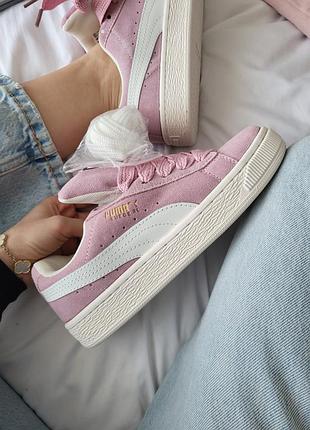 Неймовірні жіночі кросівки puma suede xl pink white рожеві
