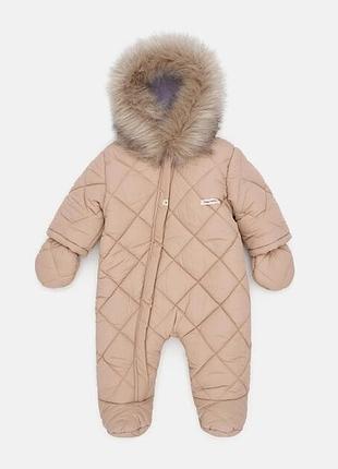 Цельный комбинезон детский зимний для новорожденных magbaby pooh 68 см бежевый