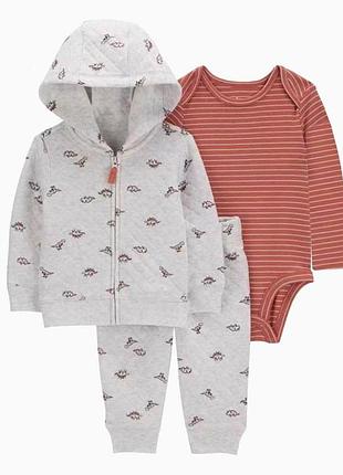 Детский комплект (толстовка + боди + штаны) carters 39441 76-81 см серый