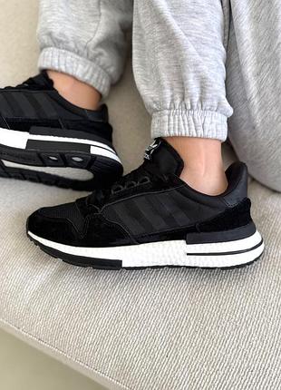 Круті жіночі кросівки adidas zx 500 rm black чорні