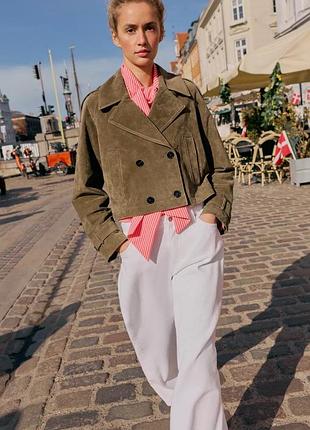 Вкорочений тренч шкіряний  жіночий коричневий zara new