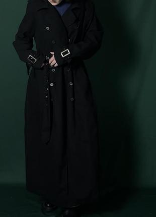 Темно-синій довгий тренч оверсайз (100% бавовна)