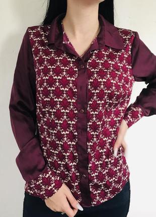 Сорочка марсала , шовкова , з візерунками