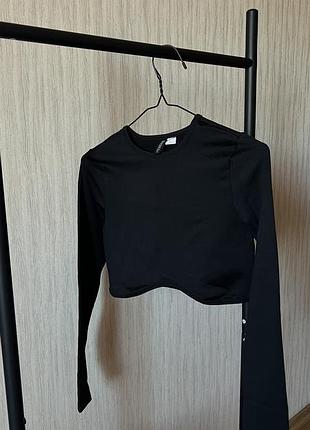 Кроп-топ h&m, чорний, розмір m, довгі рукави, трикотаж