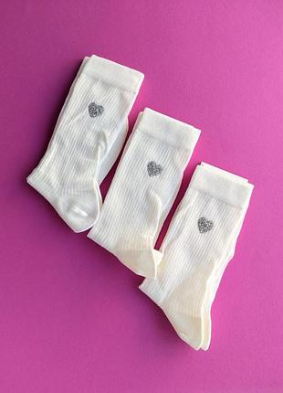 Шкарпетки жіночі високі тонкі d.l sock білі в рубчик з сердечком демісезонні бавовна 2701725