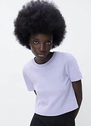 Укорочена тепла футболка ніжно - фіолетового кольору zara