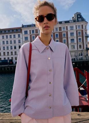 Лілова куртка zara куртка з льону zara бузкова куртка з рукавами балонами легка куртка вітрівка куртка сорочка вільна куртка з широкими рукавами