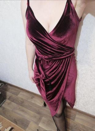 Платье велюровое вечернее бордо марсала2 фото