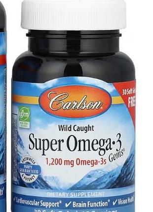 Carlson, super omega-3 gems®, омега-3 кислоти, 30 капсули