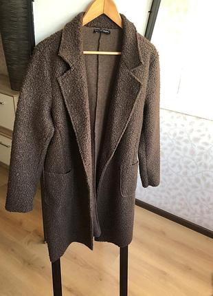 Коричневе пальто, жакет,  кардиган, накидка, букле, кашка, каракуль zara