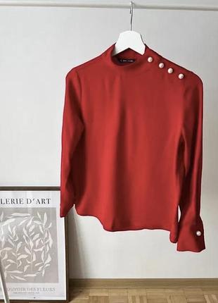 Блуза , сорочка zara червона з перлинами , декорована перлами. кофта , светр mango