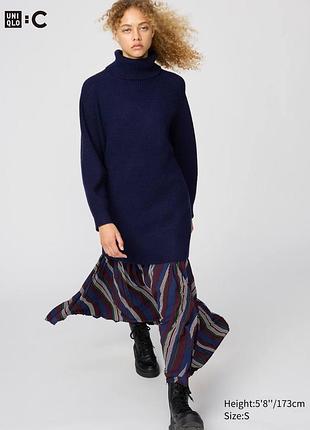 Светр uniqlo:c темно-синій подовжений knitted mini dress