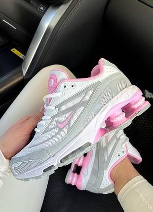 Круті жіночі кросівки nike shox x supreme white pink premium білі з рожевим