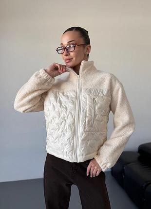 Женский бомбер комбинированный из шерсти и плащевки