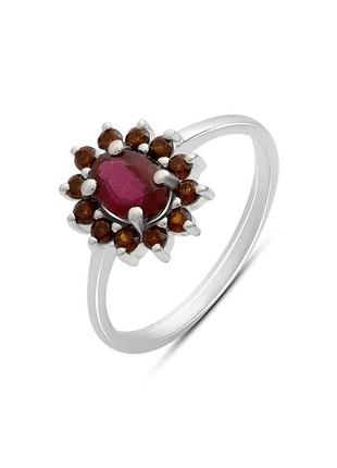 Серебряное кольцо с рубином 1.467ct, гранатом (17.5см размер) 2198246